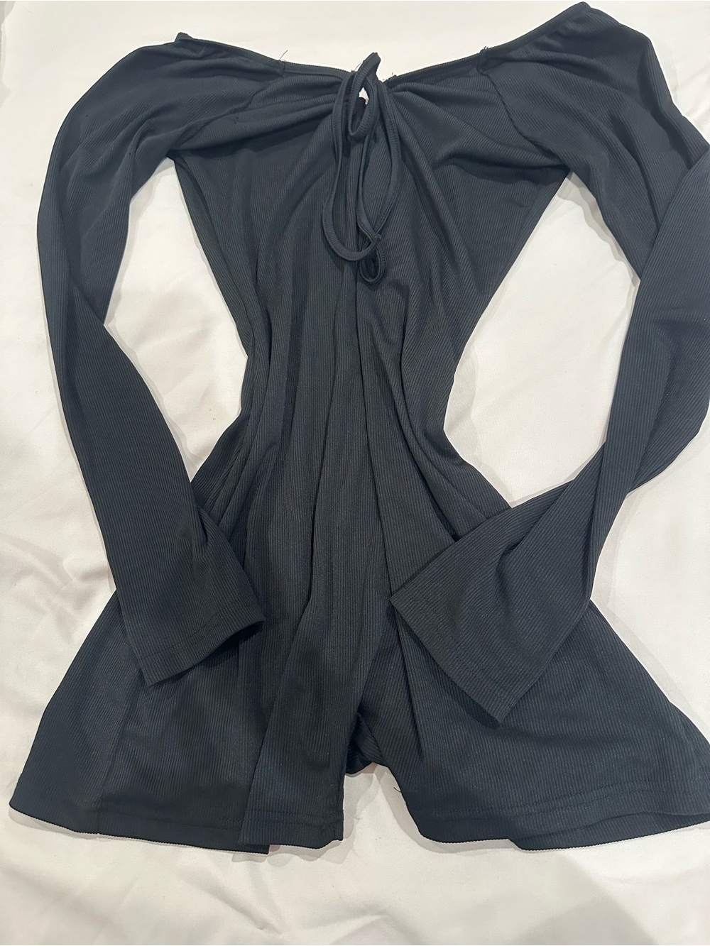 Women's Black Long-Sleeve Tie-Back Jumpsuit